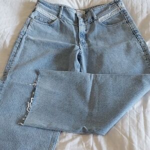 Mango 2 Tone Blue Women’s Jeans - Wide Straight Leg Size 12 Matches Jean Jacket